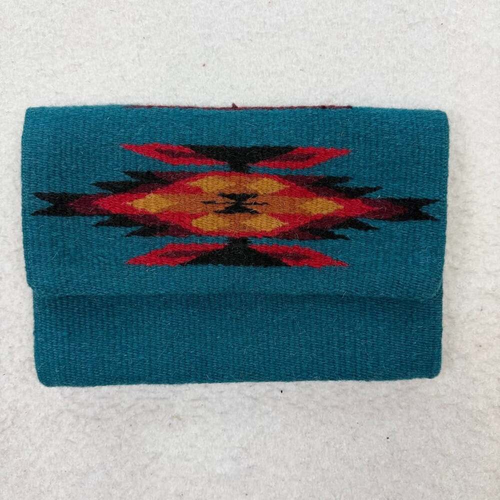 El Paso Saddleblanket Co Wool Clutch Purse Southwestern Aztec Teal Boho Woven